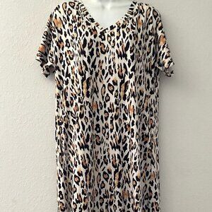 NEW CHEETA MAXI DRESS CASUAL LOOSE LONG BEACH SPLIT DRESS WITH POCKETS XL